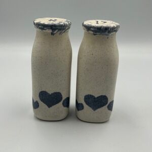 MN Wild Blue Heart Milk Bottle Salt and Pepper Shakers with Crate Cottge Core